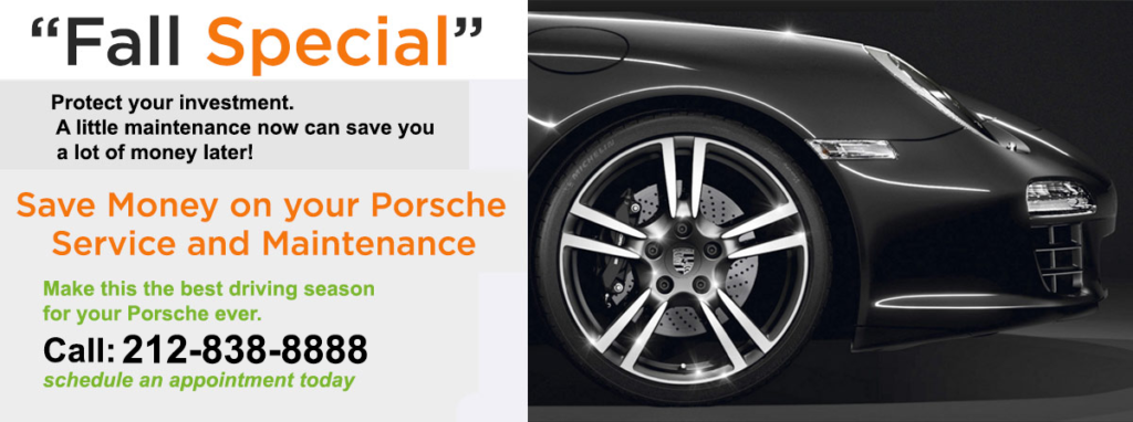 Porsche scheduled service special for NYC Porsche owners. Start the driving season off right and keep your Porsche looking and running like new. Call us, we are the #1 Porsche dealer alternative for Porsche service, maintenance and repairs for Porsche in NYC.