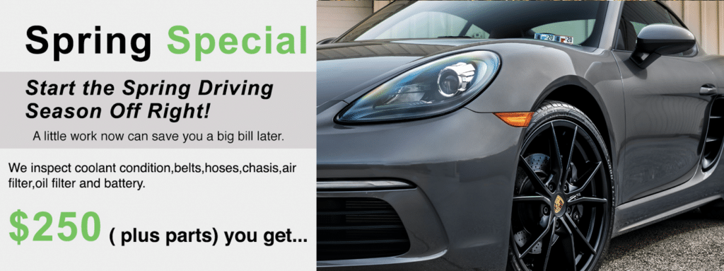 Porsche scheduled service special for NYC Porsche owners. Start the driving season off right and keep your Porsche looking and running like new. Call us, we are the #1 Porsche dealer alternative for Porsche service, maintenance and repairs for Porsche in NYC.
